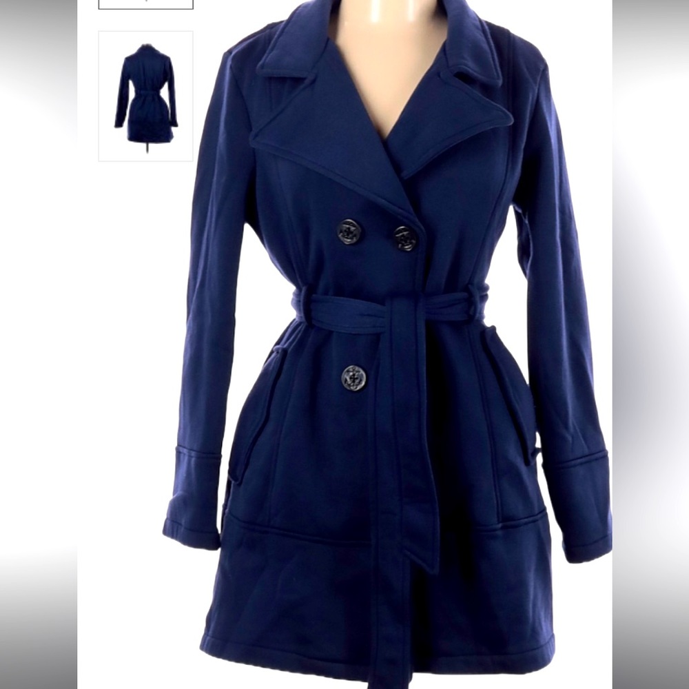 NEW Big Chill beige Pea Coat size1X lightweight relaxed fit tie at waist casual.